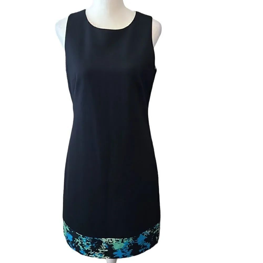 T Tahari navy blueΒ sheath w/print band green &βblueβzipperβ&βgreenβlining